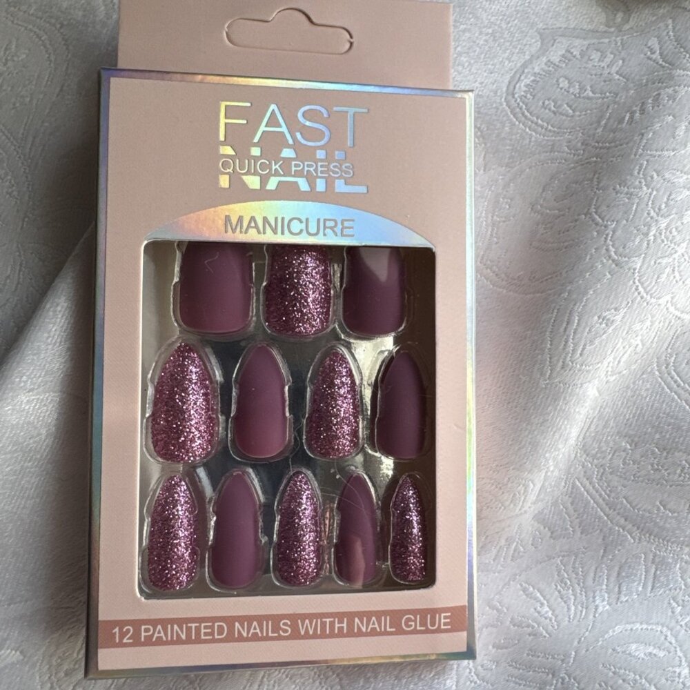 Fast Nail One Minute Press‑On Nail Tips w Glue Fast & Easy NEW Pink